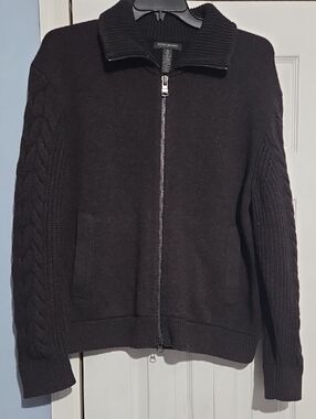Banana Republic Men's Brown Full-Zip Cable Sleeve Heavy Sweater Wool Blend.